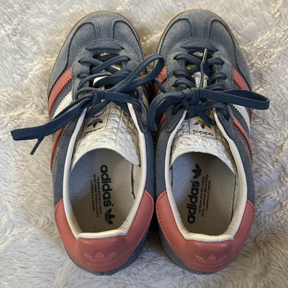 Adidas Gazelle Suede Blue w/Pink & White Stripes Sneakers - Picture 11 of 16